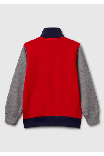 United Colors of Benetton Boy's Red-Grey Logo Sweatshirt