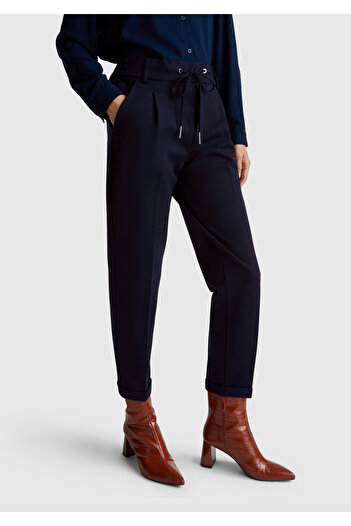 United Colors of Benetton Women's Navy Blue Elastic Waist Trousers