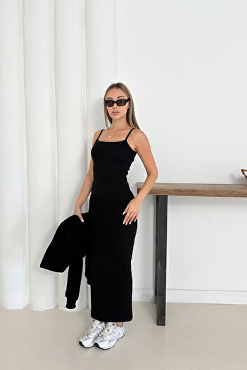 The Robi Black Crop Cardigan and Dress Two-Piece Set