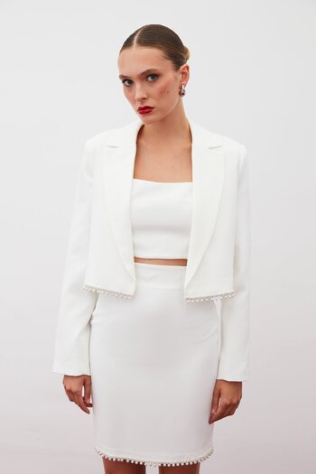 Sateen Short Jacket with Accessories - Ecru