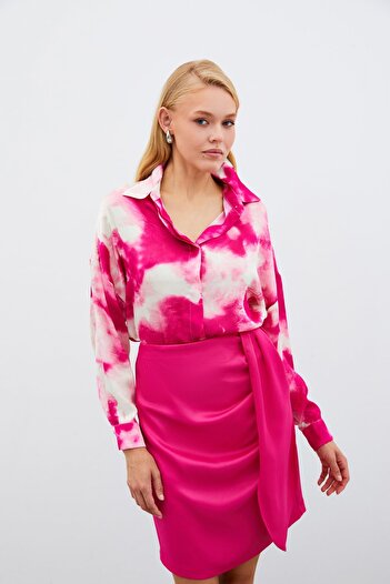 Sateen Casual Long Shirt - Fuchsia