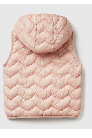 United Colors of Benetton Girl's Dusty Pink Glitter Logo Embroidered Hooded Vest