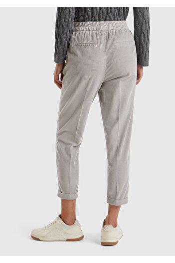 United Colors of Benetton Women's Light Beige Velvet Trousers with Elastic Waist