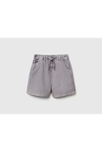 United Colors of Benetton Boy's Anthracite Lyocell and Linen Blend Buttoned Drawstring Bermuda Shorts