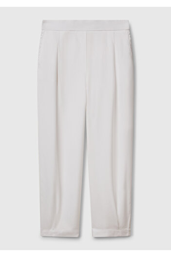 United Colors of Benetton Women's White 100% Lyocell Elastic Waist Balloon Fit Pants