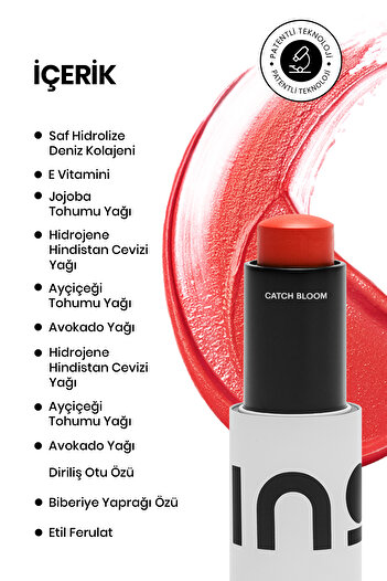 INO Cosmetic Catch Bloom Pocket Lip&Cheek Stick Daylily- Dudak&Yanak Renklendirici,spf30,Sıcak Turuncu, Ruj&Allık