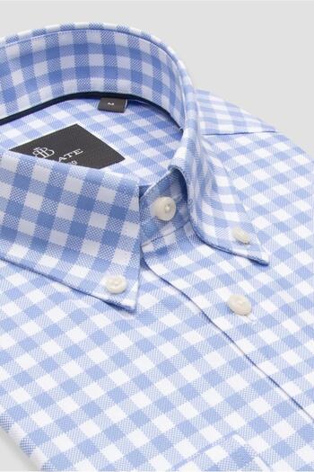 Abbate Ανδρικό πουκάμισο με καρό σχέδιο Lusso Twill Cotton Comfort Fit με ανοιχτό μπλε γιακά με κουμπιά