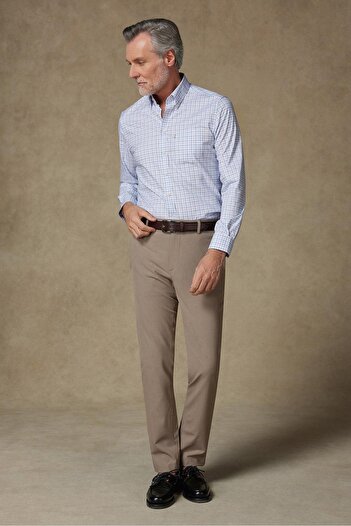 Abbate Ανδρικό πουκάμισο με καρό σχέδιο Aldomar Poplin Cotton Comfort Fit με ανοιχτό μπλε γιακά με κουμπιά