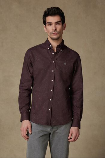 Abbate Luca Cotton Sports Comfort Fit Claret Red Button Collar Men's Shirt