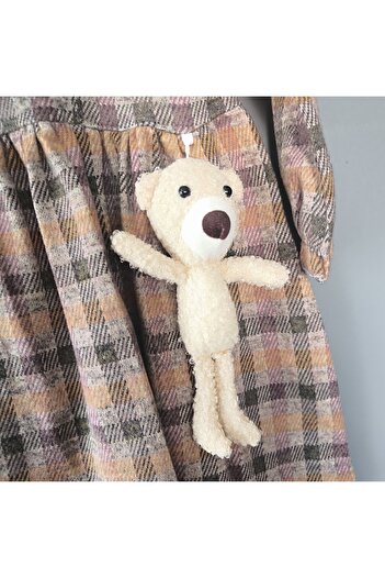 Renata's kız bebek çocuk kaşkorse ayı teddy bear oyuncaklı ekoseli kışlık elbise