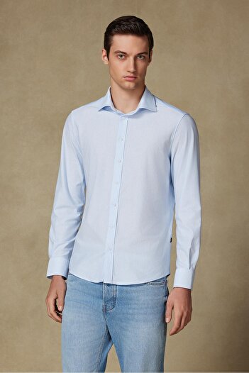 Abbate Florence Jersey Cotton Blend Comfort Fit Navy Classic Collar Men's Solid Shirt