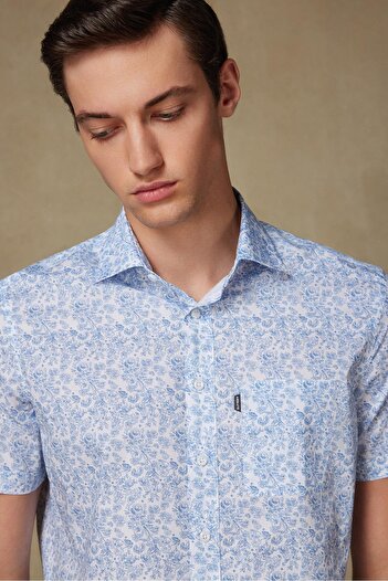 Abbate Ανδρικό πουκάμισο με στάμπα Vento Poplin Cotton Comfort Fit White Classic Collar
