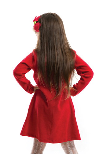 Denokids Twin Deer Girls bársonypiros karácsonyi ruha
