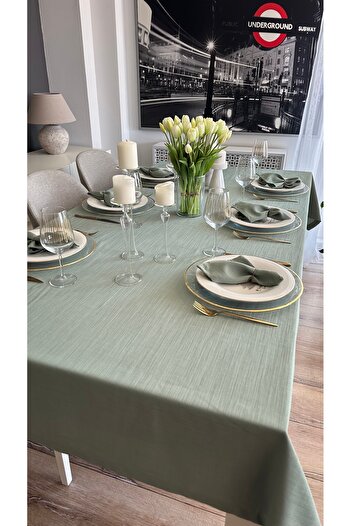 Decamor home Linen Textured Green Tablecloth 1 Piece