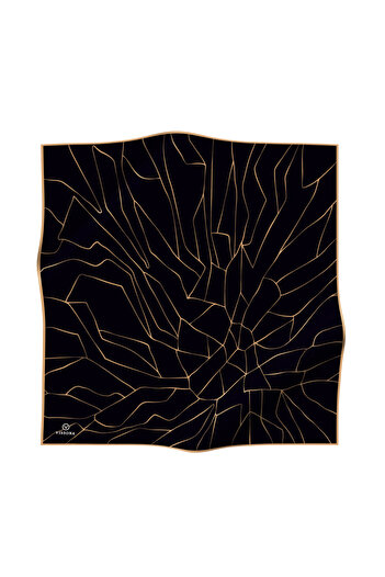 Vissona 100% Twill Silk Line Patterned Black - Gold Colored 90X90 Scarf Sewing Shape: Hand Sewing