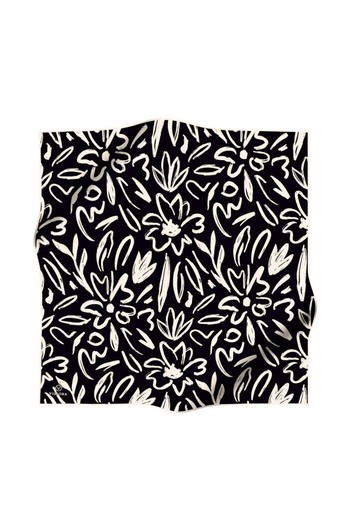 Vissona 100% Twill Silk Large Floral Patterned Black - Cream Colored 90X90 Scarf Sewing Shape: Hand Sewing