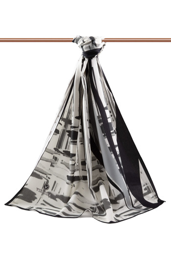 Vissona LÜKS MEDİNE İPEĞİ GEOMETRIK DESENLİ GRİ RENKLİ 75X195 KIRIŞMAZ ŞAL MOSS KREP DİKİŞ TİPİ İTALYAN DİKİ