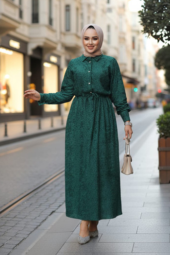 Neva Style Green Patterned Hijab Dress - 92691Y