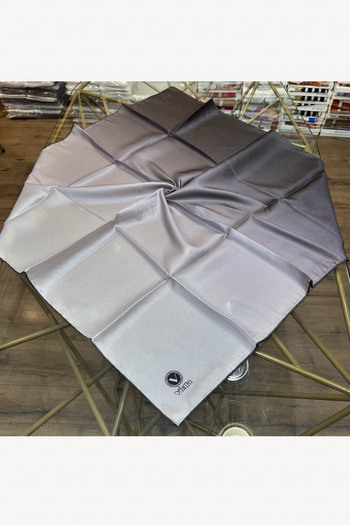 VİOLLA Crystal Gradient Patterned Silver Colored 90X90 Scarf (Does Not Contain Silk) Edge Stitching Shape Hand Stitched