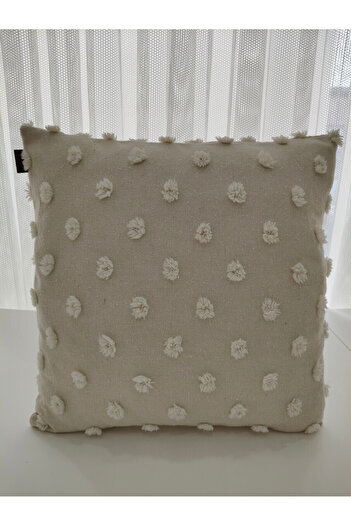 zümal tekstil tasarım Tufting Linen Polka Dot Decorative Throw Pillow Case (Color Cream)