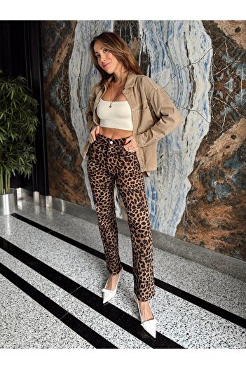 Maldia Shop Women's Lycra Mom Jean Leopard Pants