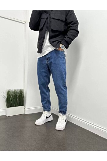 Gambocci Men's Navy Blue Boyfriend Casual Pattern Pants