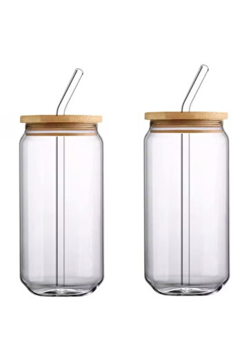 package home 2 Glass Cafe Cups with Bamboo Lid and Straw