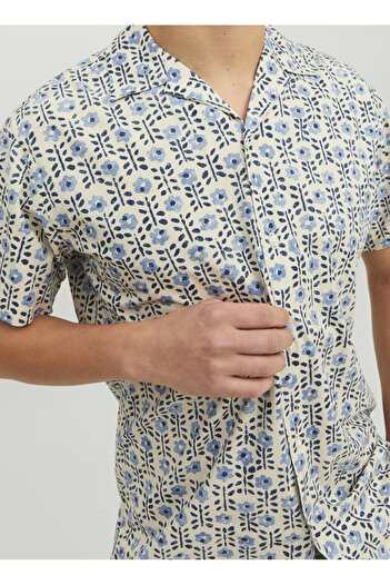 Jack & Jones Normal Mavi Desenli Erkek Gömlek 12234367_JPRBLULANDON PRINT RESORT