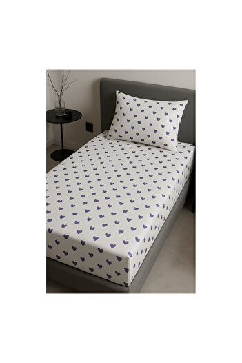Felina Home Cotton Single Fitted Sheet Set 120X200 Lilac Heart Patterned