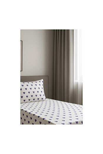Felina Home Cotton Single Fitted Sheet Set 120X200 Lilac Heart Patterned