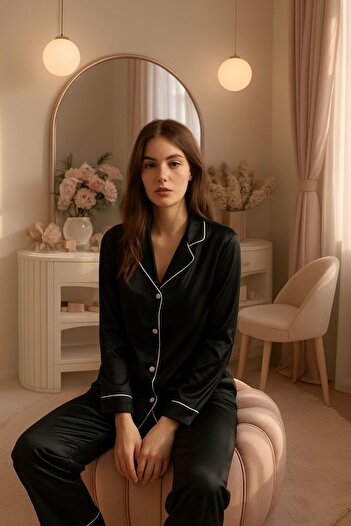 cdh çeyize dair herşey Evloria Black Satin Pajama Set