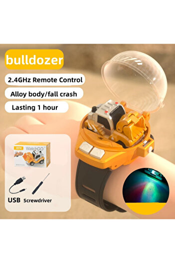 LEBLOU Watch bracelet with a toy Bulldozer inside made of aluminum, rechargeable battery in the bulldozer