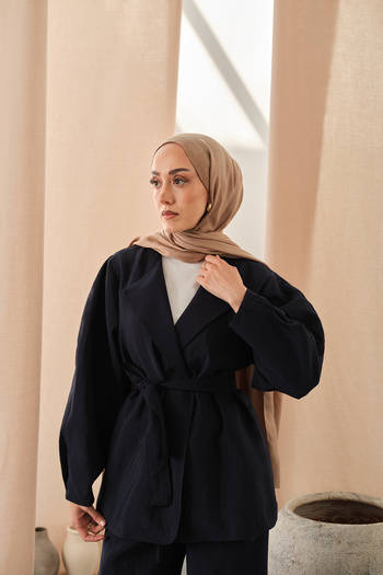 LOCCO Women's Tie-Waist Kimono Set Navy Blue