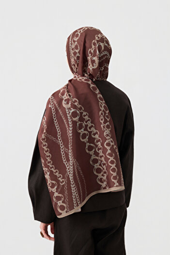 Qef Cotton Twill Şal Loop Line Kızıl Kahve