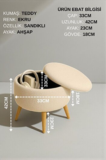 VISIONARIO SIENA Teddy Oval Sandıklı Puf – Ahşap Retro Ayaklı Dekoratif Bench