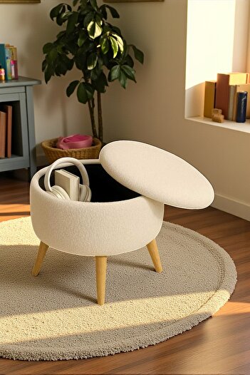 VISIONARIO SIENA Teddy Oval Sandıklı Puf – Ahşap Retro Ayaklı Dekoratif Bench