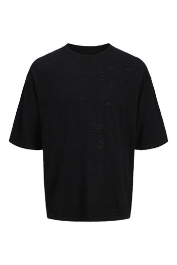 Jack & Jones Ανδρικό μαύρο μπλουζάκι Jortavira Knit Tee 12277097-Μαύρο