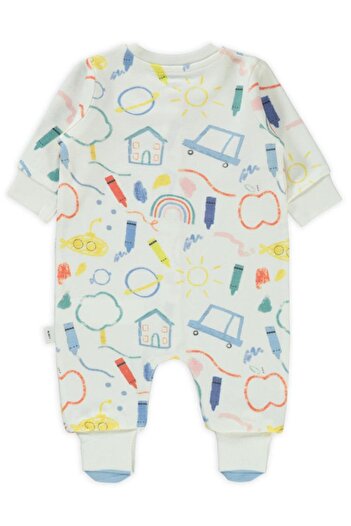 Civil Baby Renkli Ev Baskılı 1-6 Ay Tulum - Ekru1-3 Ay