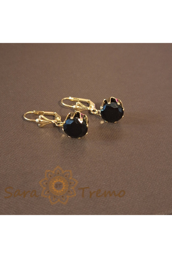 saratremo Cercei Placați cu Aur, Model Clasic cu Cristal Zirconia Negru Fațetat