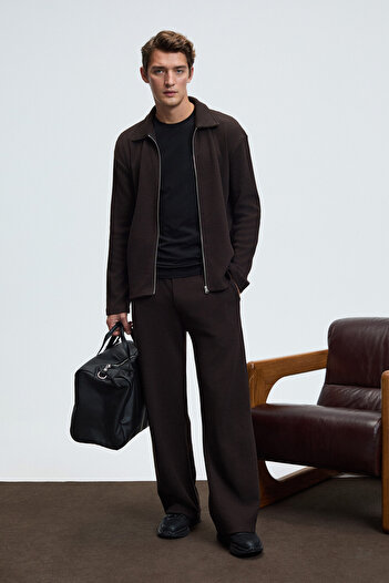 GRIMELANGE Lachlan Men's Waffle Special Textured Corded Ornamental Label Bitter Brown Pants