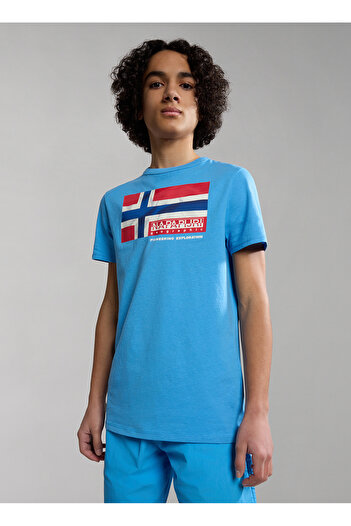 Napapijri Mavi Erkek Çocuk Bisiklet Yaka Kısa Kollu T-Shirt NP0A4H32B2C1 K S-ZAMORA