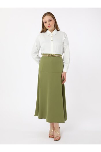 ALİA Khaki Large Size Flounce Skirt - Alia