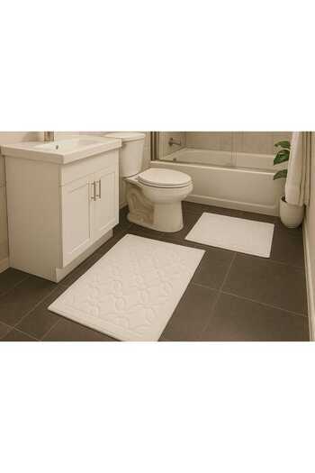 HOMEMOME Cotton Bath Mat Flower Set of 2 White 60*100 & 50*60