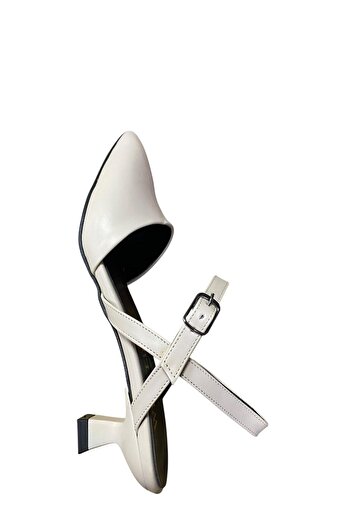 WHİTE LİNE Women's Thin Short Heel Closed Back Front Stiletto