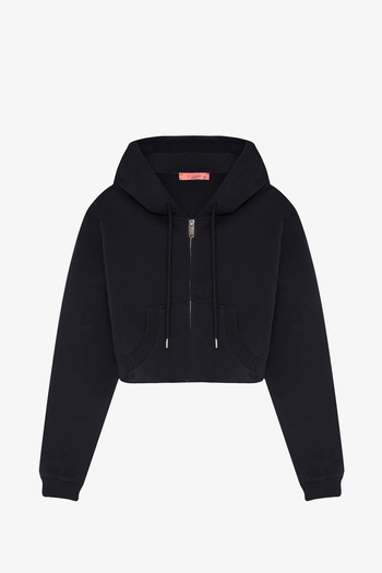 Quzu Hooded Zippered Basic Sweatshirt Navy Blue