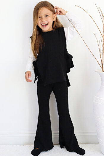 Parla Kids Girl's Simena Black Tie Detailed Top, Spanish Bottom, Top Tracksuit