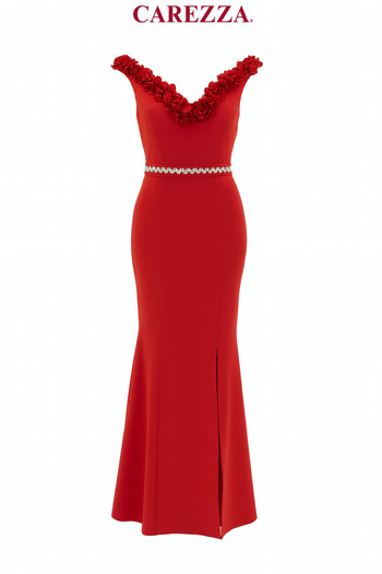 CAREZZA Fiora - Rose Detailed Stone Belted Dress