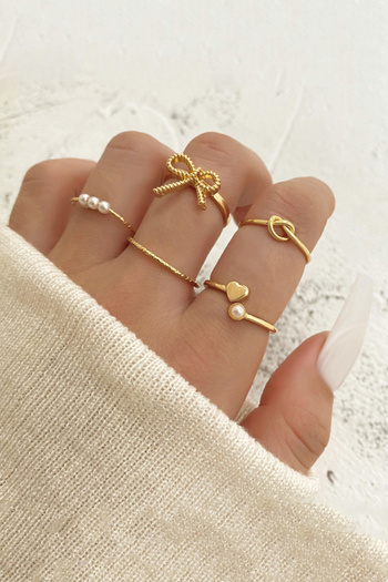 The Collection 5-Piece Bow Model Combination Gold Ring Set