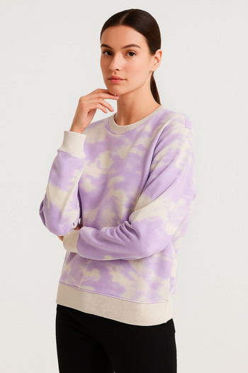 Rich Women's Tie-Dye Pattern Crew Neck Colorful Oversize Relaxed Long Sleeve Sweatshirt