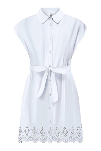 ONLY Onllou Life Emb S/s Shirt Φόρεμα Λευκό